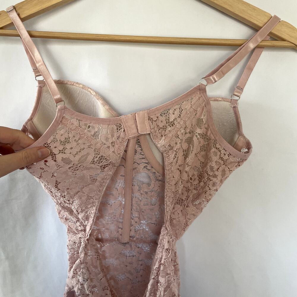 Pink lace lingerie teddy padded cups full coverage women's size XS - Picture 3 of 6